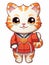 Cartoon sticker sweet kitten dressed in a red Chinese kimono, AI