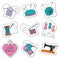 Cartoon stickers with knitting, sewing and needlework colorful i