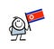 Cartoon stickman proudly holds the flag of North Korea. Vector illustration of doodle Asian resident hand drawn.