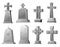 Cartoon stone grave crosses and gravestones set