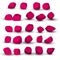 Cartoon stones. Rock stone isometric set. Pink boulders, natural building block shapes, wall stones. 3d flat isolated