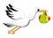 Cartoon Stork Bringing Decorated Egg