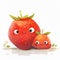 Cartoon strawberries with funny smiling faces. Watercolor illustration for children\\\'s book. Generative AI