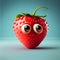 cartoon strawberry with big eyes on a blue background