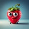 cartoon strawberry with big eyes on a blue background