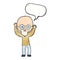 cartoon stressed bald man with speech bubble