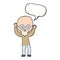 cartoon stressed bald man with speech bubble