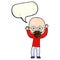 cartoon stressed bald man with speech bubble