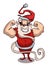 Cartoon Strong Body Builder Santa Claus.