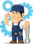 Cartoon of Strong Mechanic with Wrench