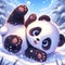 Cartoon style of adorable baby panda, tumbling playfully with snow, snow capped, digital anime art, t-shirt prints