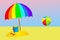 Cartoon style background of sea shore beach umbrella on the sand coast