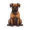 Cartoon Style Boxer Dog Sitting Up In Dark Amber