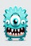 Cartoon style bright monster head on white background. AI Generated