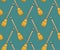 Cartoon style broomsticks for cleaning seamless pattern on turquoise background