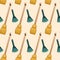 Cartoon style broomsticks and dustpans for cleaning seamless pattern on beige background