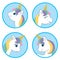 Cartoon Style Cute Unicorn Circle Design Set. Vector Illustration Isolated on White Background. Fantasy White Animal Vector Head w