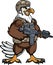 Cartoon style eagle wearing military kit and holding assault rifle