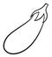 Cartoon style eggplant in black lines on white background