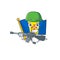 A cartoon style of flag madeira Army with machine gun