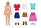 Cartoon style girl paper doll with summer clothes