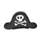 Cartoon style grunge classic pirate leather hat with skull and bones isolated vector illustration on white