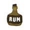 Cartoon style grunge pirate rum bottle isolated vector illustration on white