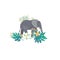 Cartoon style icon of elephant with tropic leaves and flowers