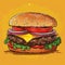 A cartoon style illustration of an American cheeseburger, simple flat design with minimal details, designed for use in