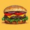 A cartoon style illustration of an American cheeseburger, simple flat design with minimal details, designed for use in