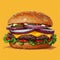 A cartoon style illustration of an American cheeseburger, simple flat design with minimal details, designed for use in