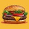 A cartoon style illustration of an American cheeseburger, simple flat design with minimal details, designed for use in