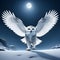 cartoon style, A magnificent snowy owl in mid-flight