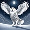 cartoon style, A magnificent snowy owl in mid-flight