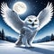 cartoon style, A magnificent snowy owl in mid-flight