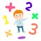 Cartoon style math learning game illustration. Mathematical arithmetic logic operator symbols icon set
