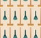 Cartoon style mops with brushes and dustpans for cleaning seamless pattern on beige background