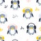 Cartoon style musical penguins seamless pattern. Perfect for T-shirt, textile and prints.