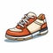 Cartoon Style Orange And Brown Sneakers On White Background