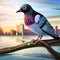 Cartoon-Style Pigeon: Serene Perch on a Riverbank