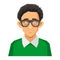 Cartoon Style Portrait of Nerd with Glasses and