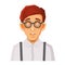 Cartoon Style Portrait of Nerd with Glasses and
