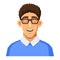 Cartoon Style Portrait of Nerd with Glasses and