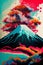 Cartoon style poster of mount Fuji, Japan