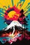 Cartoon style poster of mount Fuji, Japan