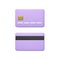 Cartoon style purple credit card front and back view. Banking operation. Financial transactions and payments. Credit card for