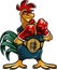 Cartoon style rooster wearing boxing gloves and champion belt