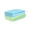 Cartoon style stacked green and blue towels icon.