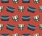 Cartoon style stripped and wide buckets for cleaning seamless pattern on red background
