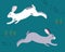 cartoon style two running rabbits